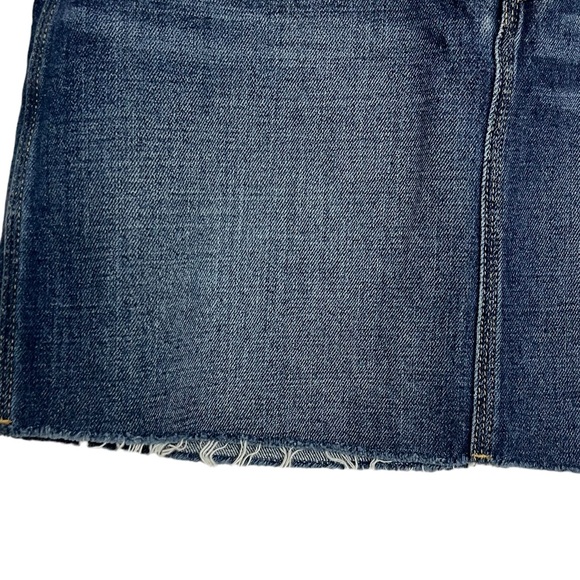 Madewell Rigid Denim Straight Mini Skirt Raw Hem Blue Distressed Stretch Size 26 - Picture 5 of 9
